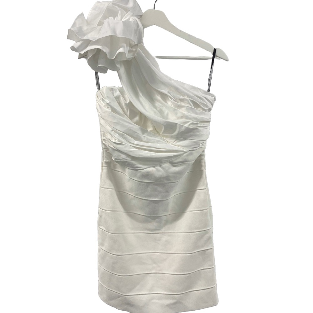 NWT HERVÉ LÉGER One-Shoulder Taffeta Ruffle Mini Dress